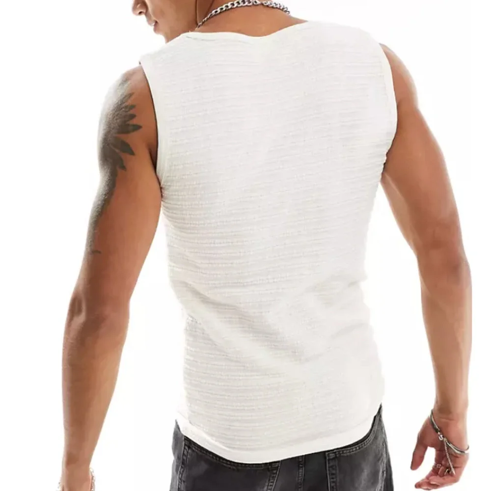 ASOS Design Muscle Fit Square Neck Vest in Light Beige, Size S​ - Picture 2 of 2